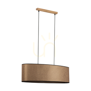 Mercedes-Pendelleuchte, geölte Eiche, braun-schwarz-goldener Lampenschirm, 2xE27, 80 cm small 0