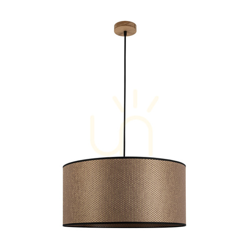 Prüfen Mercedes-Hängeleuchte, geölte Eiche, braun-schwarz-goldener Lampenschirm, 1xE27, Ø 50 cm