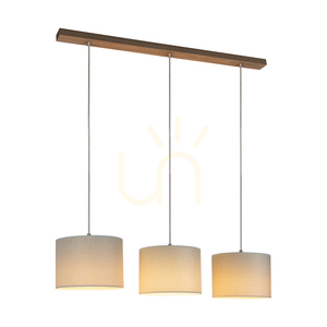 Mercedes-Pendelleuchte, geölte Eiche, cremefarbener und silberner Lampenschirm, 3xE27, 100 cm small 1