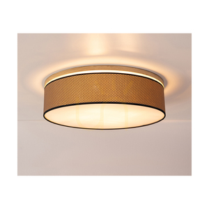 Mercedes-Deckenleuchte, geölte Eiche, braun-schwarz-goldener Lampenschirm, 3xE27, Ø 48 cm 3 Mercedes-Deckenleuchte, geölte Eiche, braun-schwarz-goldener Lampenschirm, 3xE27, Ø 48 cm small 3