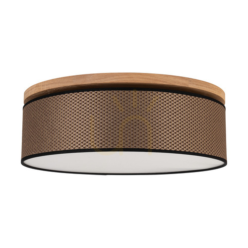 Prüfen Mercedes-Deckenleuchte, geölte Eiche, braun-schwarz-goldener Lampenschirm, 3xE27, Ø 48 cm