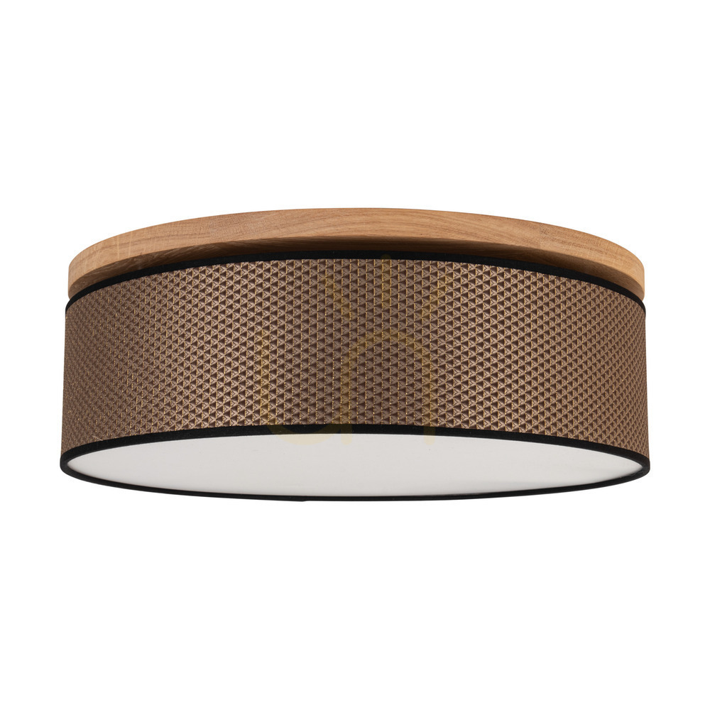 Prüfen Mercedes-Deckenleuchte, geölte Eiche, braun-schwarz-goldener Lampenschirm, 3xE27, Ø 48 cm Mercedes-Deckenleuchte, geölte Eiche, braun-schwarz-goldener Lampenschirm, 3xE27, Ø 48 cm