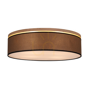 Mercedes-Deckenleuchte, geölte Eiche, braun-schwarz-goldener Lampenschirm, 4xE27, Ø 58 cm small 1