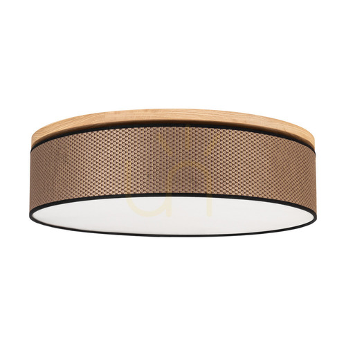 Prüfen Mercedes-Deckenleuchte, geölte Eiche, braun-schwarz-goldener Lampenschirm, 4xE27, Ø 58 cm