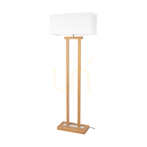 Prüfen Hakon Stehlampe, geölte Eiche/mattes Nickel, weißer Lampenschirm, 1xE27 + 2xLED 40 W, 56 cm