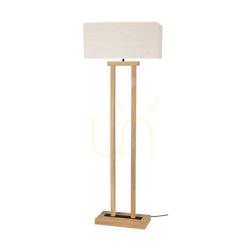 Prüfen Hakon Stehlampe, geölte Eiche/Schwarz, beiger Lampenschirm, 1xE27 + 2xLED 40 W, 56 cm