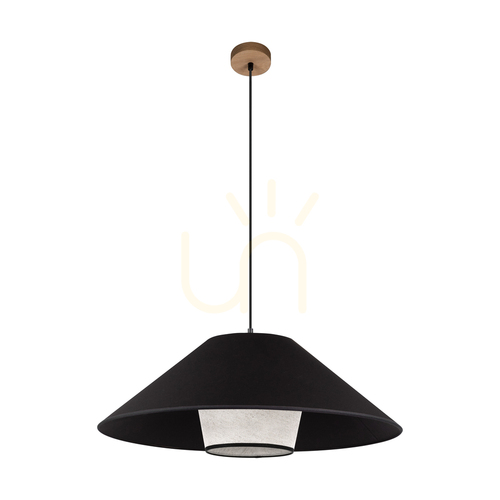 Prüfen Amigo Pendelleuchte, geölte Eiche, beige/schwarzer Schirm, 1xE27, Ø 70 cm