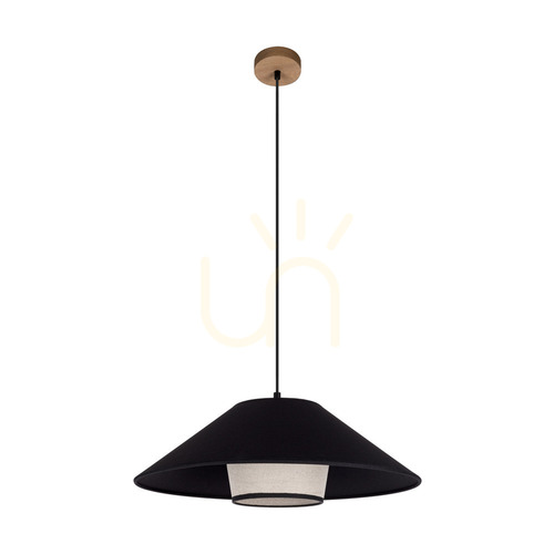 Prüfen Amigo Pendelleuchte, geölte Eiche, beige/schwarzer Schirm, 1xE27, Ø 50 cm