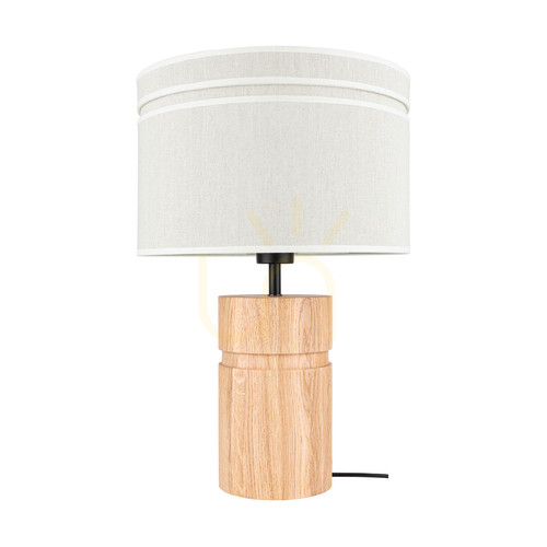 Prüfen Tischlampe „Palo“, geölte Eiche/Schwarz, beiger Lampenschirm, 1xE27, Ø 35 cm