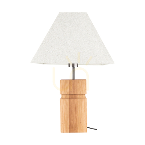 Prüfen Tischlampe „Forte“, geölte Eiche/mattes Nickel, beiger Lampenschirm, 1xE27, 35 cm