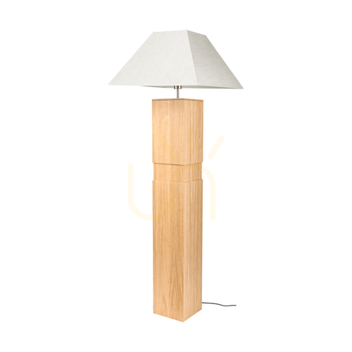 Prüfen Stehlampe „Forte“, geölte Eiche/mattes Nickel, beiger Lampenschirm, 1xE27, 58 cm