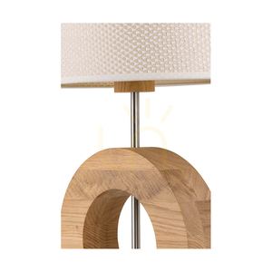 Logan Tischlampe, geölte Eiche/mattes Nickel, cremefarbener und silberner Lampenschirm, 1xE27, 36 cm small 1