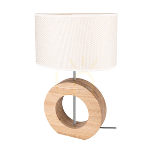 Logan Tischlampe, geölte Eiche/mattes Nickel, cremefarbener und silberner Lampenschirm, 1xE27, 36 cm small 0