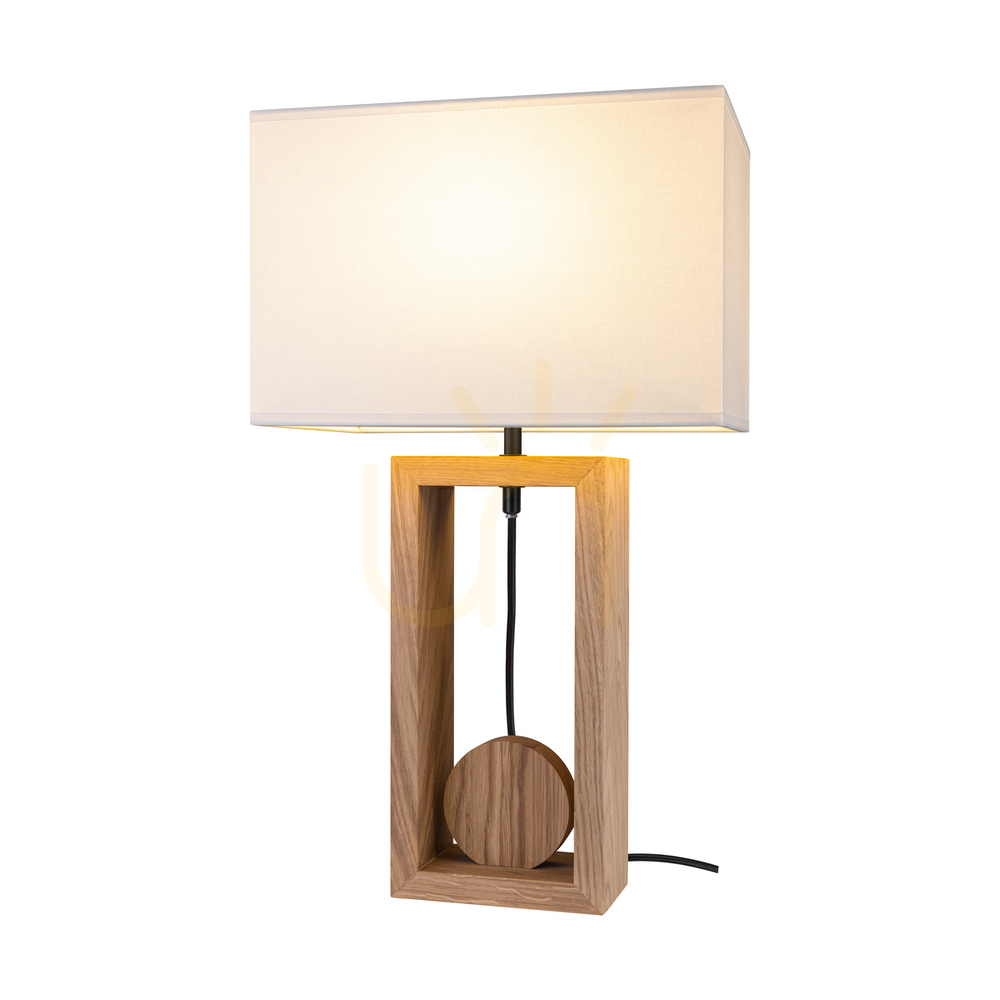 Aussicht Logan Tischlampe, geölte Eiche/Schwarz, weißer Lampenschirm, 1xE27, 30 cm Logan Tischlampe, geölte Eiche/Schwarz, weißer Lampenschirm, 1xE27, 30 cm