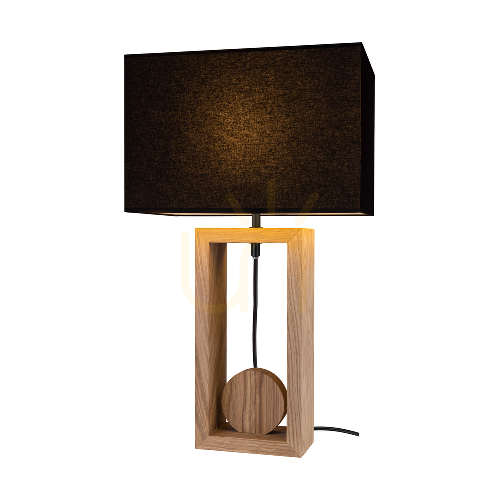 Aussicht Logan Tischlampe, geölte Eiche/Schwarz, schwarzer Lampenschirm, 1xE27, 30 cm Logan Tischlampe, geölte Eiche/Schwarz, schwarzer Lampenschirm, 1xE27, 30 cm
