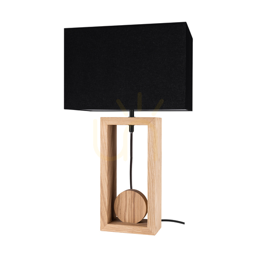 Prüfen Logan Tischlampe, geölte Eiche/Schwarz, schwarzer Lampenschirm, 1xE27, 30 cm