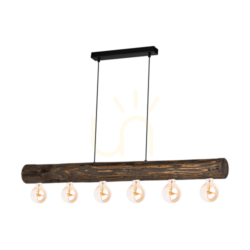 Prüfen Hängeleuchte „Core“, Walnuss/Schwarz, 6xE27, 115 cm