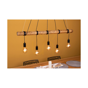 Brinova Hikari Pendelleuchte aus Kiefernholz, Braun/Schwarz, 5×E27, 115 cm small 1