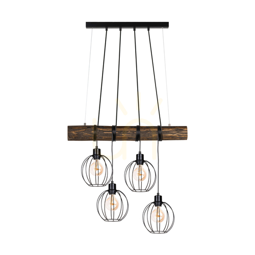 Prüfen Lumo Pendelleuchte, Walnuss/Schwarz, 4xE27, 90 cm