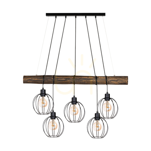 Prüfen Lumo Pendelleuchte, Walnuss/Schwarz, 5xE27, 115 cm
