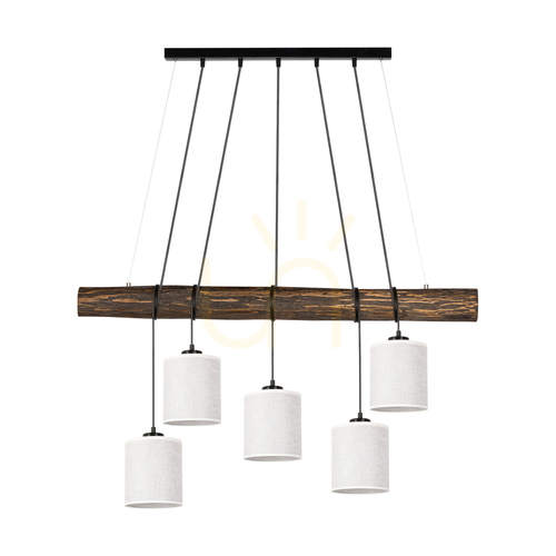 Prüfen Treno Pendelleuchte, Nussbaum/Schwarz, beiger Schirm, 5xE27, 115 cm