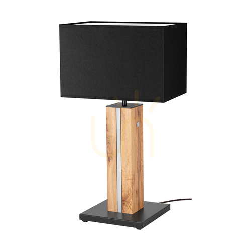 Prüfen Flamo Tischlampe, Eiche/Schwarz, schwarzer Lampenschirm, 1xE27 + 1xLED 4,6 W, 30 cm