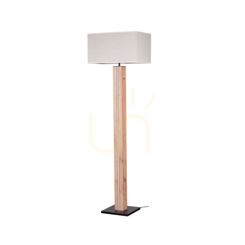 Prüfen Flamo Stehlampe, Eiche/Schwarz, beiger Lampenschirm, 1xE27 + 1xLED 16 W, 45 cm