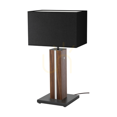 Prüfen Flamo Tischlampe, Nussbaum/Schwarz, schwarzer Lampenschirm, 1xE27 + 1xLED 4,6 W, 30 cm