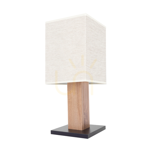 Prüfen Nomma Tischlampe, Eiche/Schwarz, beiger Lampenschirm, 1xE27, 22 cm