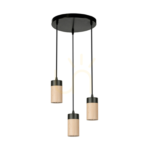 Prüfen Artemis Pendelleuchte, geölte Eiche/Schwarz, 3xGU10, 6 W, Ø 30 cm