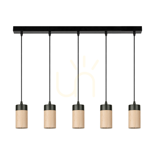 Prüfen Artemis Pendelleuchte, geölte Eiche/Schwarz, 5xGU10, 6 W, 100 cm