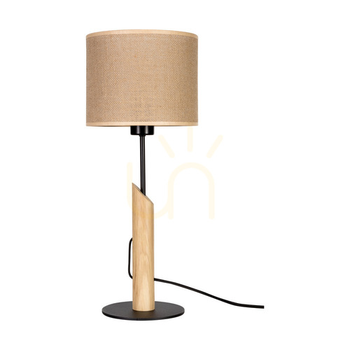 Prüfen Canva Tischlampe, geölte Eiche/Schwarz, beiger Lampenschirm, 1xE27, Ø 20 cm