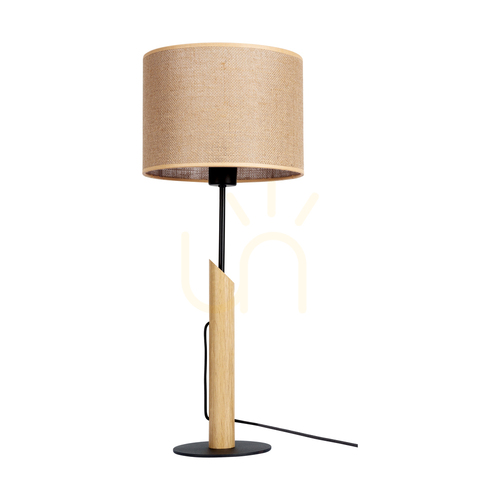 Prüfen Canva Tischlampe, geölte Eiche/Schwarz, beiger Lampenschirm, 1xE27, Ø 27 cm