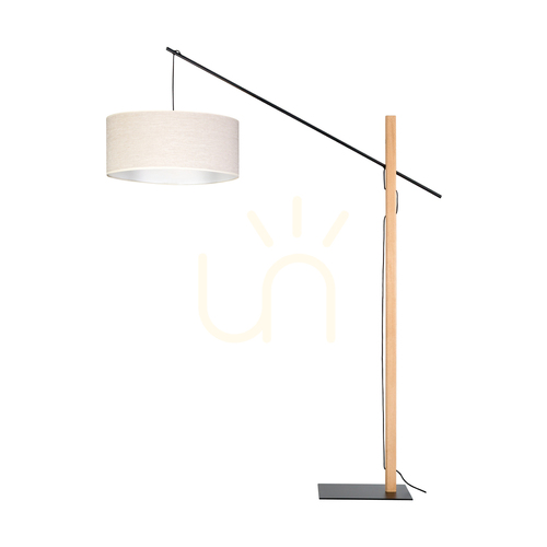 Prüfen Savra Stehlampe, geölte Eiche/Schwarz, beiger Lampenschirm, 1xE27, 160 cm