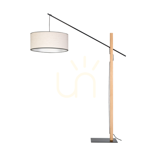 Prüfen Savra Stehlampe, geölte Eiche/Schwarz, beige-schwarzer Lampenschirm, 1xE27, 160 cm