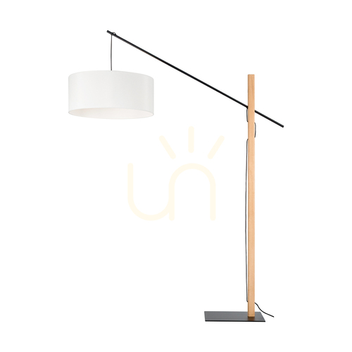Prüfen Savra Stehlampe, geölte Eiche/Schwarz, weißer Lampenschirm, 1xE27, 160 cm