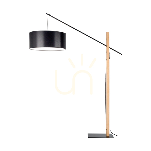 Prüfen Savra Stehlampe, geölte Eiche/Schwarz, schwarzer Lampenschirm, 1xE27, 160 cm