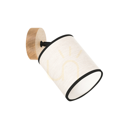 Prüfen Dreva Wandleuchte, geölte Eiche, beige-schwarzer Schirm, 1xE27, 25 cm