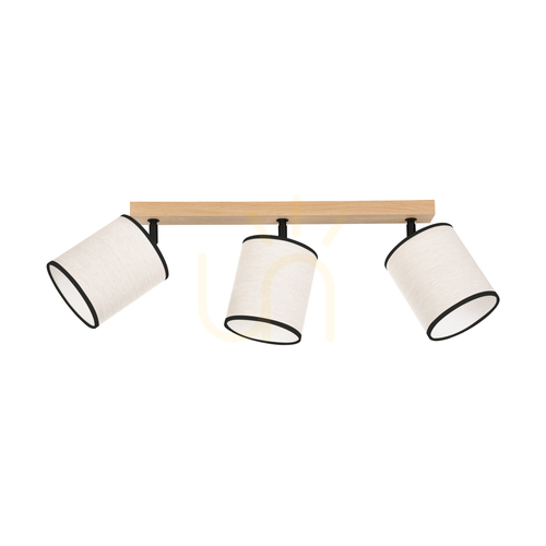 Prüfen Dreva Deckenleuchte, geölte Eiche, beige-schwarzer Schirm, 3xE27, 67 cm