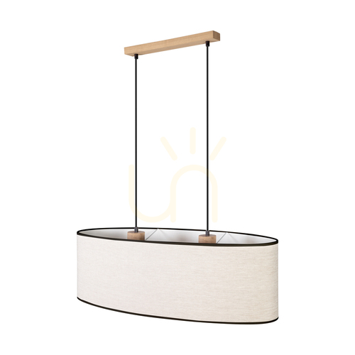 Prüfen Dreva Pendelleuchte, geölte Eiche, beige-schwarzer Schirm, 2xE27, 80 cm