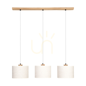 Dreva Pendelleuchte, geölte Eiche, beiger Schirm, 3xE27, 100 cm small 0