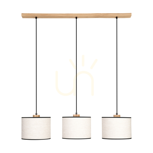 Prüfen Dreva Pendelleuchte, geölte Eiche, beige-schwarzer Schirm, 3xE27, 100 cm