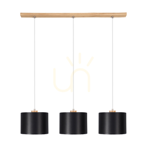 Dreva Pendelleuchte, geölte Eiche, schwarzer Schirm, 3xE27, 100 cm small 0