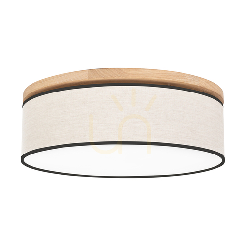 Prüfen Ignis Deckenleuchte, geölte Eiche, beige-schwarzer Schirm, 3xE27, Ø 48 cm