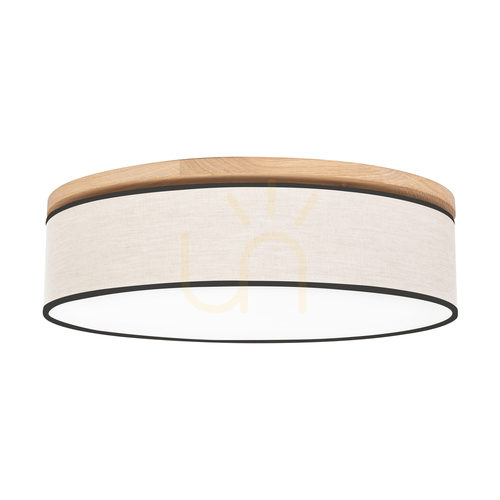 Prüfen Ignis Deckenleuchte, geölte Eiche, beige-schwarzer Schirm, 4xE27, Ø 58 cm