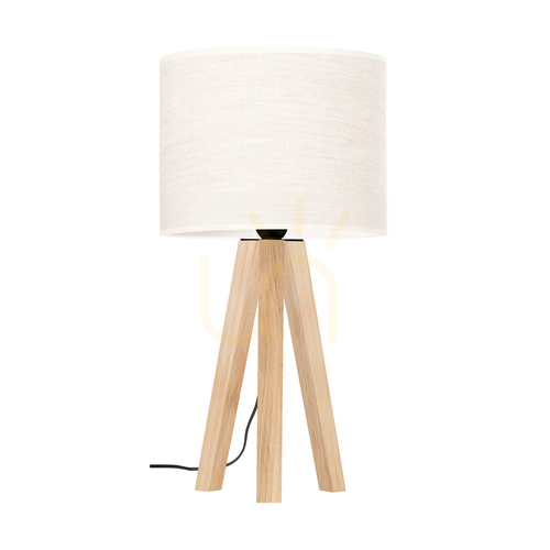 Prüfen Solea Tischlampe, geölte Eiche, beiger Lampenschirm, 1xE27, Ø 22 cm