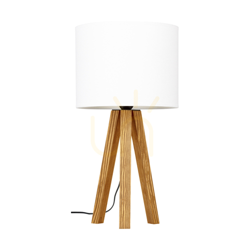 Prüfen Solea Tischlampe, braun, weißer Lampenschirm, 1xE27, Ø 22 cm