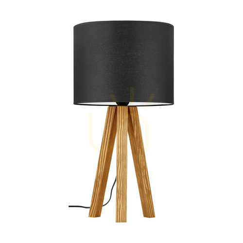 Prüfen Solea Tischlampe, braun, schwarzer Lampenschirm, 1xE27, Ø 22 cm