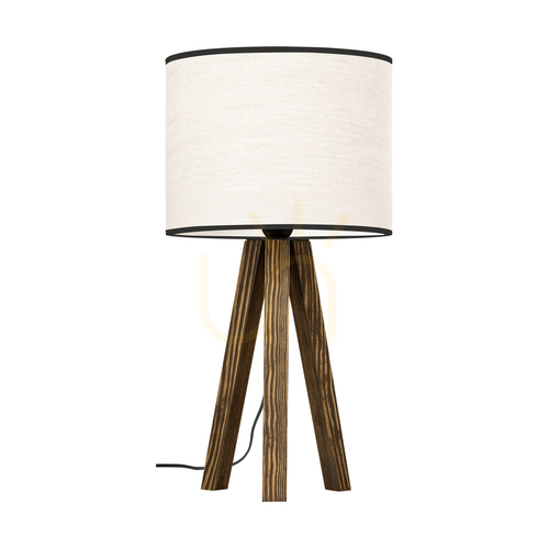 Prüfen Solea Tischlampe, Nussbaum, beige-schwarzer Lampenschirm, 1xE27, Ø 22 cm
