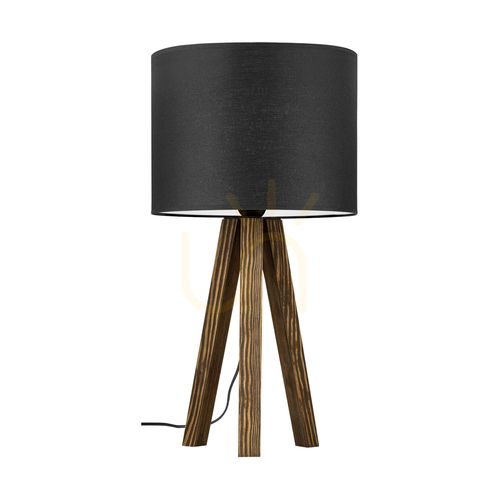 Prüfen Solea Tischlampe, Nussbaum, schwarzer Lampenschirm, 1xE27, Ø 22 cm